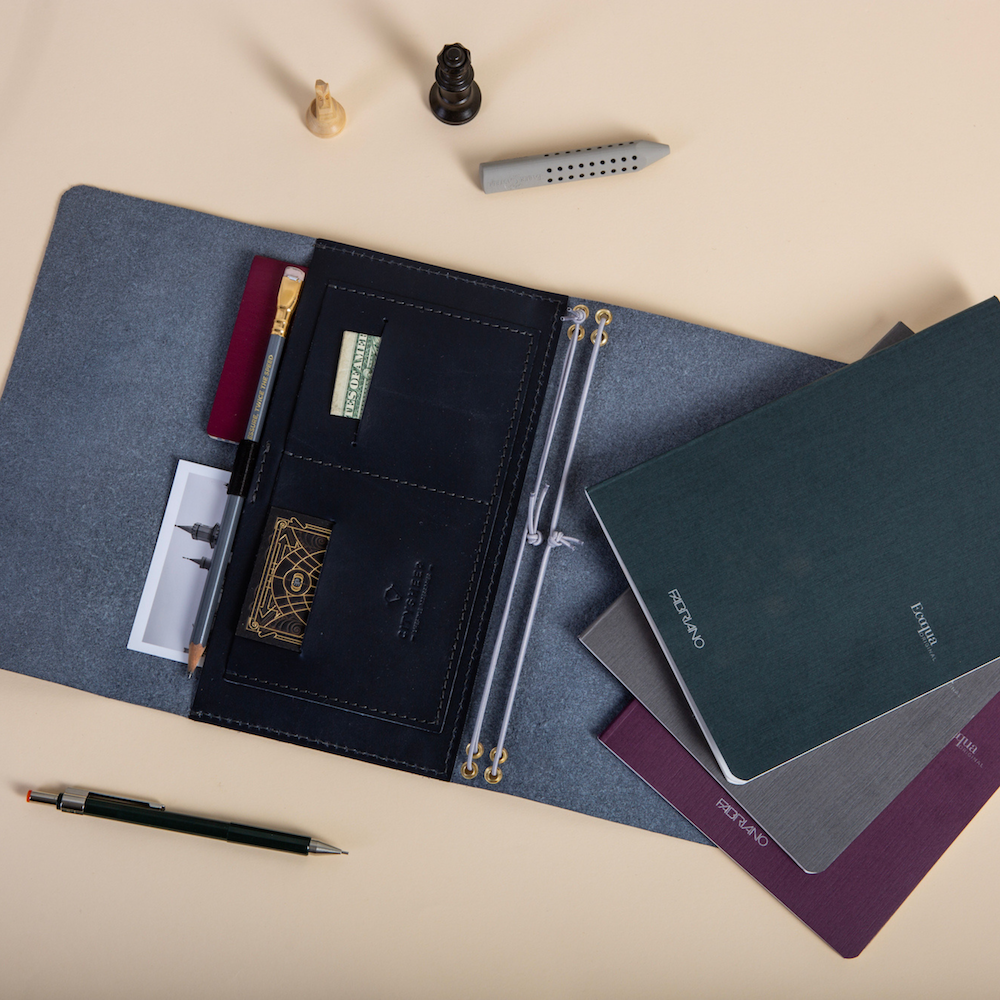 Trifold Leather Journal CARRY ALL/ Deep Blue - Image 2