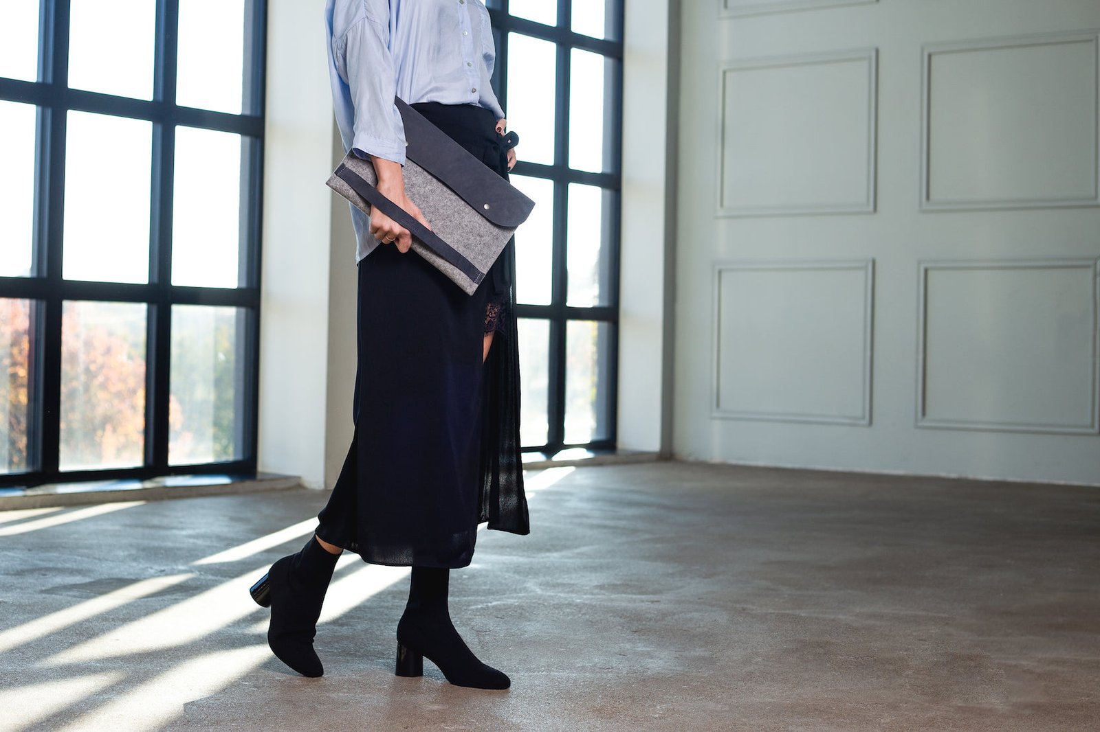 iPad Case Leather and Wool Felt CARRY MORE/ Scandinavian Grey/ - Image 3