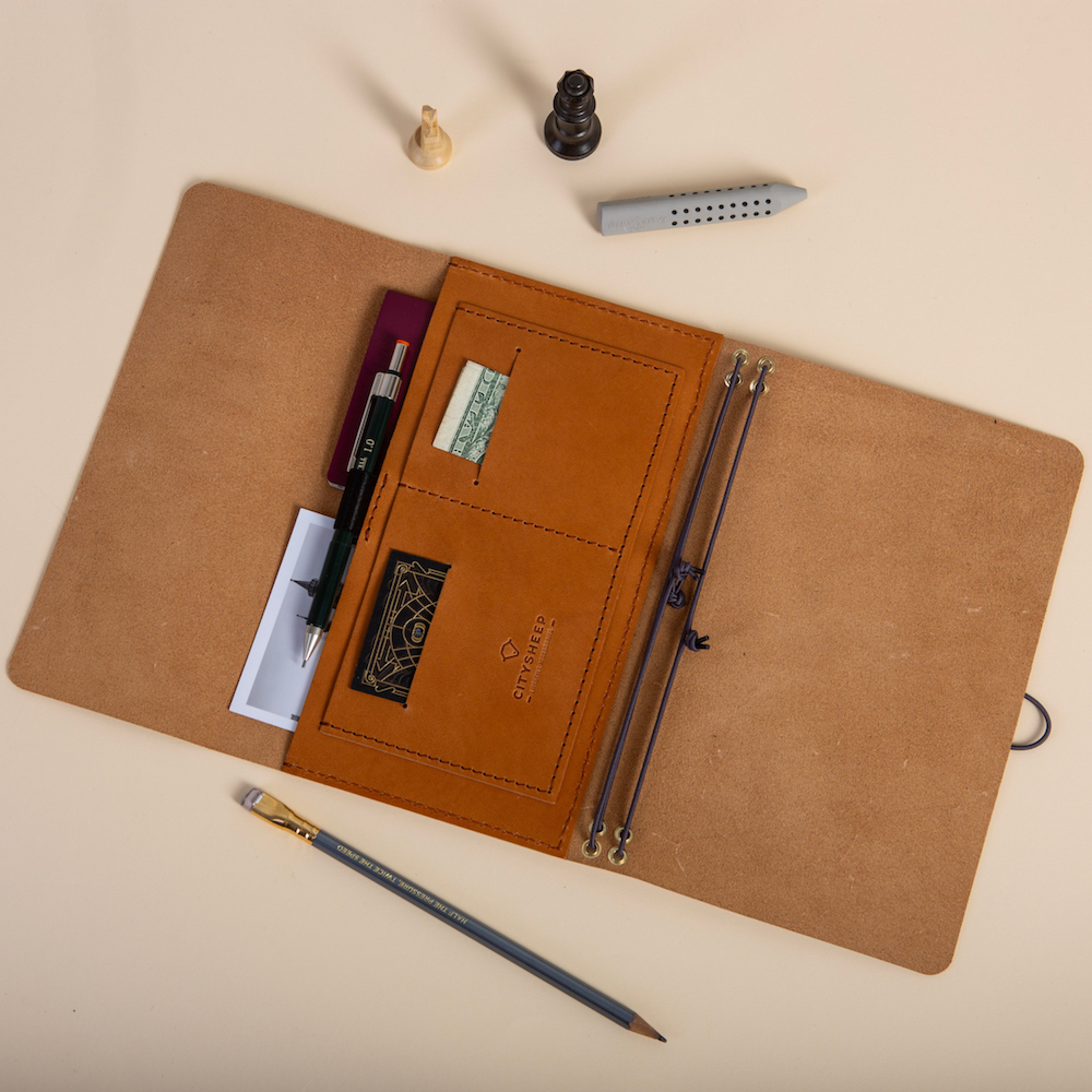 Trifold Leather Journal CARRY ALL/ Tanned - Image 3