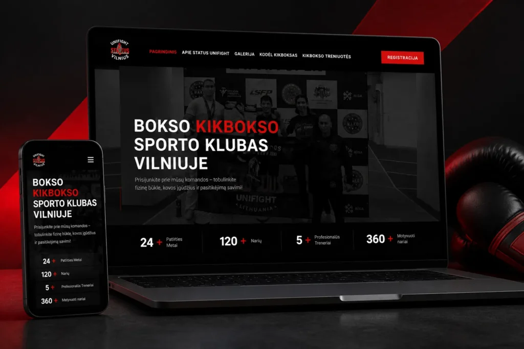 Status Unifight kikbokso klubo svetainės kūrimas
