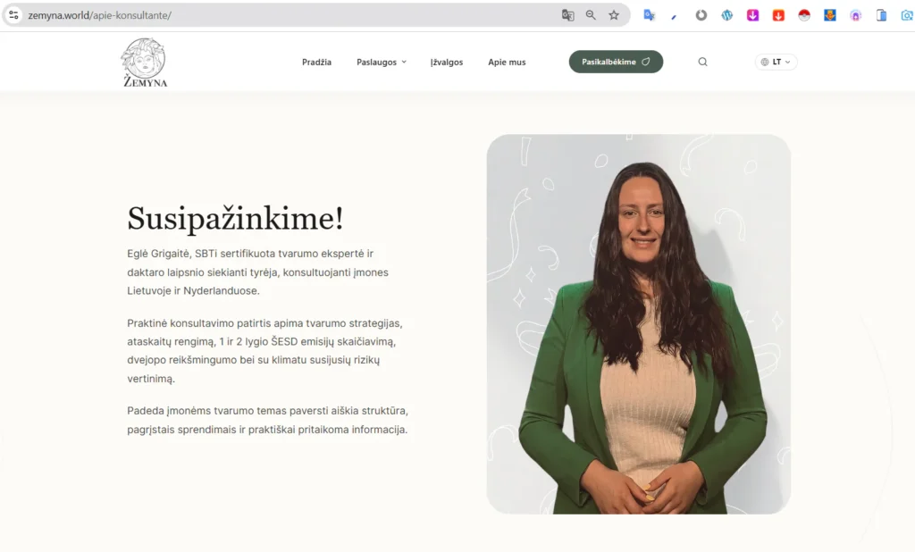 Žemyna svetainės Apie mus puslapis