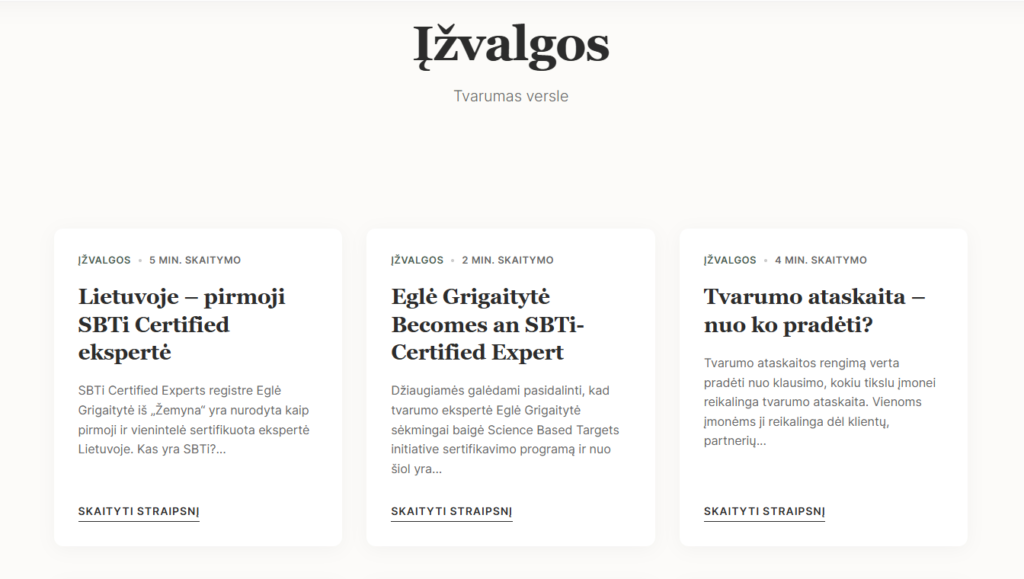 Žemyna svetainės Įžvalgos skiltis