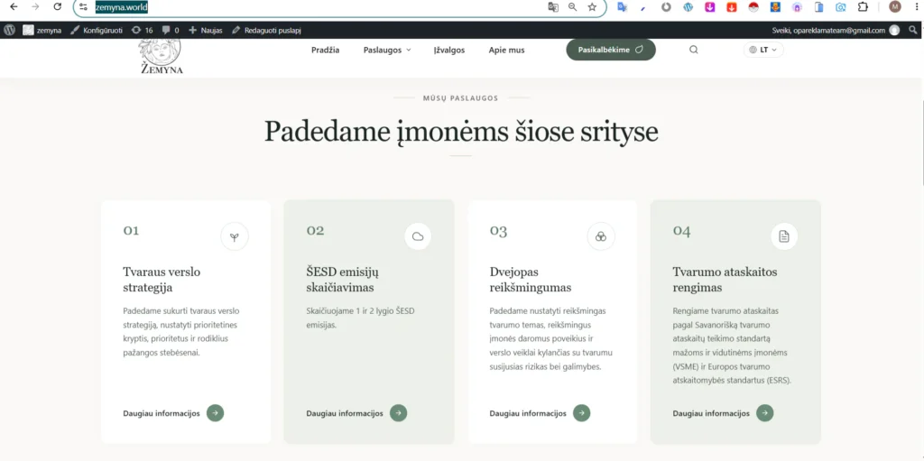 Žemyna ESG konsultantės svetainės kūrimas