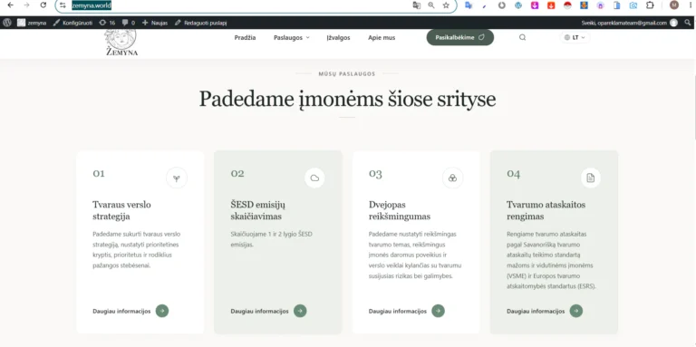 Daugiakalbė svetainė — Žemyna: daugiakalbė ESG konsultantės svetainė su 96/100 PageSpeed balu