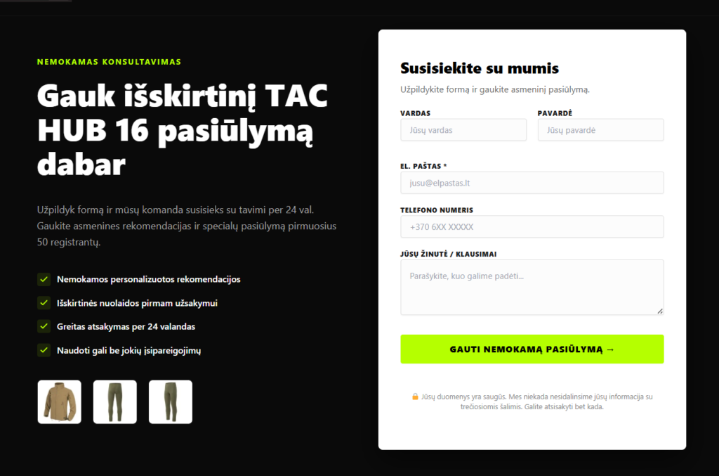 TAC HUB 16 kontaktų forma