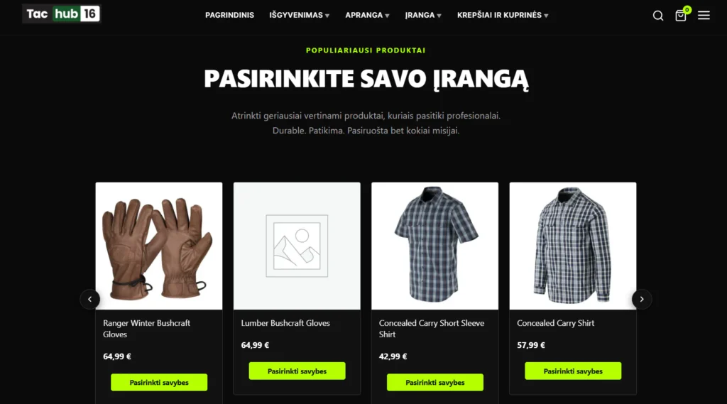 TAC HUB 16 populiariausių produktų karuselė