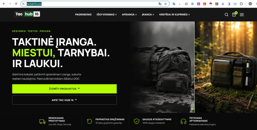 TAC HUB 16 taktinės įrangos parduotuvės kūrimas