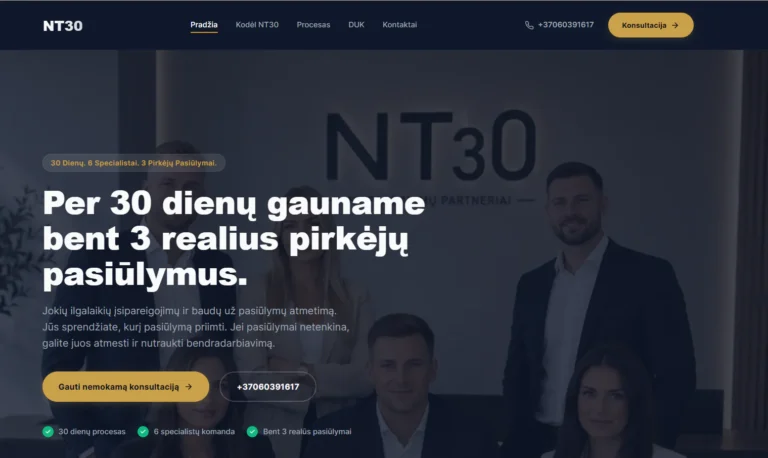 Nekilnojamojo turto svetainė — NT30: nekilnojamojo turto agentūra su aiškiu 30 dienų pažadu